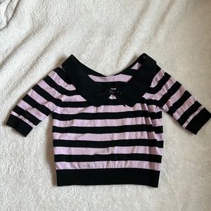 Collectif Striped Bardot Sweater with Bow